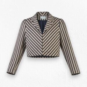 80s Vintage Gold Black Striped Silk Blend Cropped USA Made Power Blazer Size 12